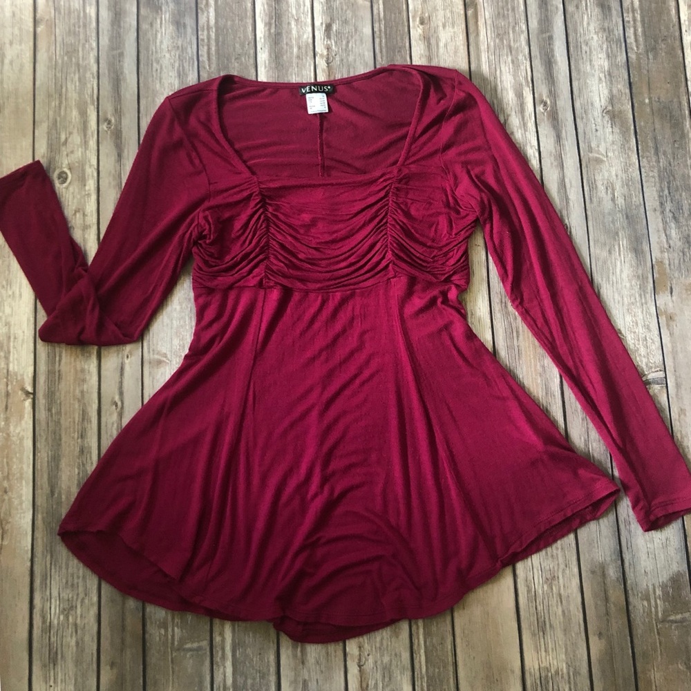 Venus Long Sleeve Red Ruched Flattering Top